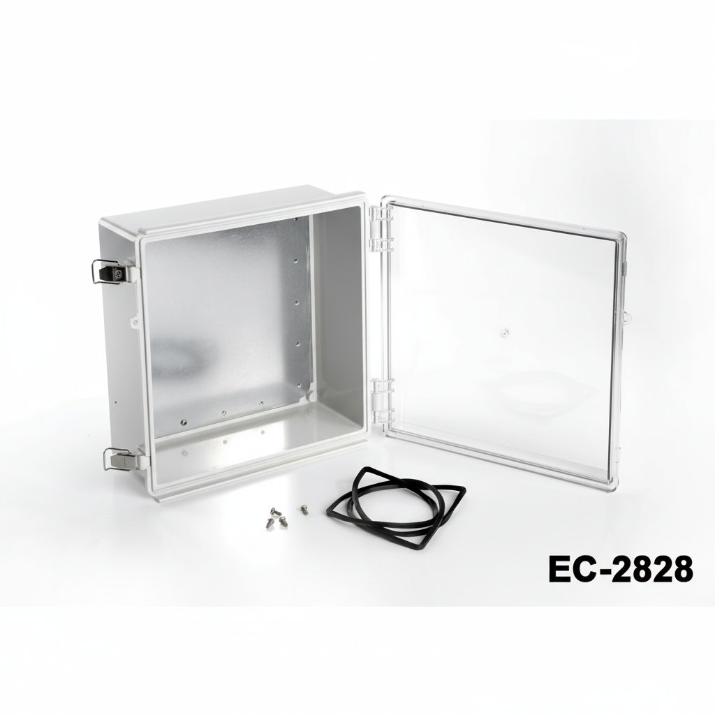 [EC-2828-C-0-G-0] Caixa de plástico IP-67 EC-2828 (com placa de montagem, tampa transparente)