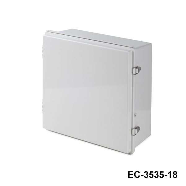 [EC-3535-15-G-G-0] EC-3535 Boîtes plastiques charnières IP-67 ( Gris clair , ABS , avec plaque de montage , couvercle plat , épaisseur 150 mm)