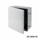 [EC-3535-15-G-G-0] EC-3535 ヒンジ付き IP-67 プラスチック製エンクロージャ ( ライトグレー、取付プレート付き、フラットカバー、厚さ 150 mm)