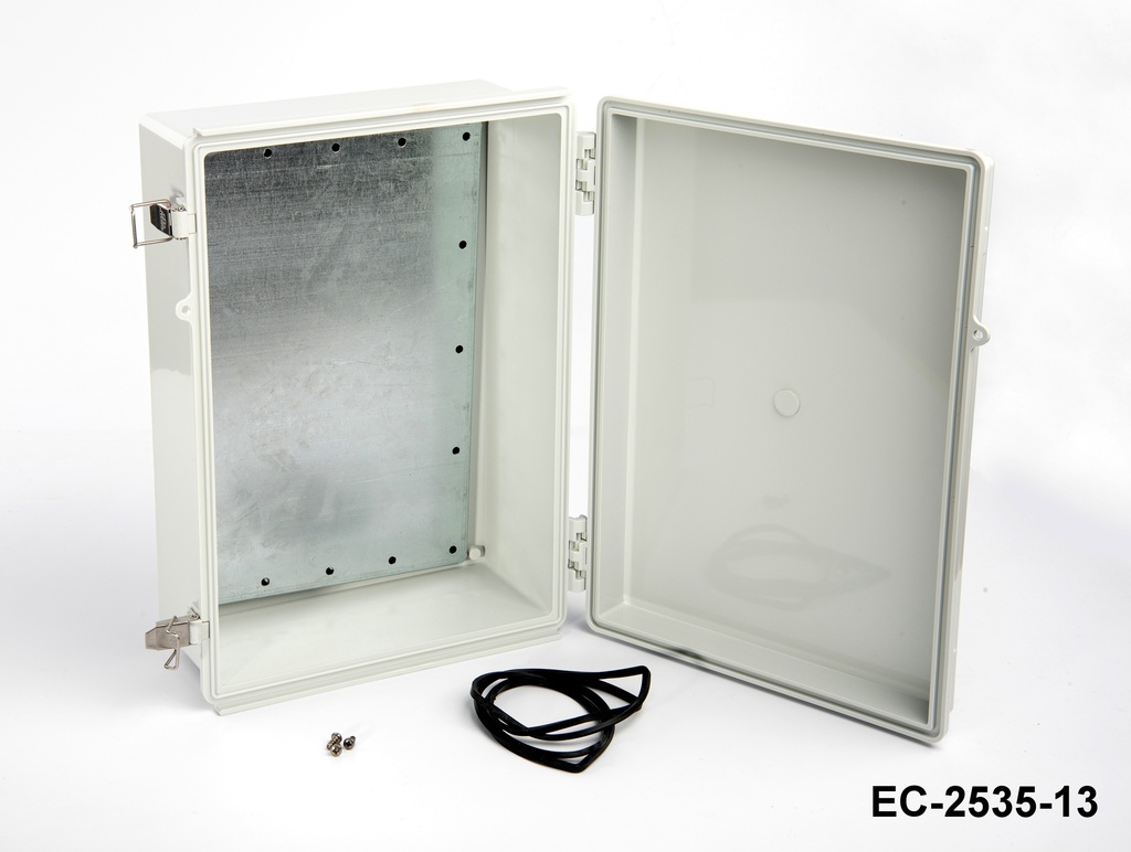 [EC-2535-13-0-G-0] EC-2535 IP-67 Plastik Pano (Açık Gri, ABS, Montaj Plakalı, Düz Kapak, Kalınlık 130mm)+