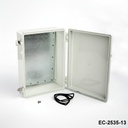 [EC-2535-13-0-G-0] EC-2535 IP-67 Plastik Pano (Açık Gri, ABS, Montaj Plakalı, Düz Kapak, Kalınlık 130mm)+