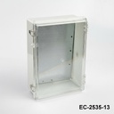 [EC-2535-13-0-G-C] EC-2535 IP-67 Plastik Pano (Açık Gri, ABS, Montaj Plakalı, Şeffaf Kapak, Kalınlık 130mm)
